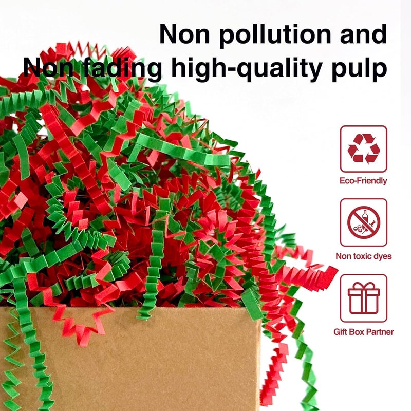 Corlcol 200g(7oz) Crinkle Paper Filler for Gift Baskets Box Confetti Paper Shreds Decoration Stuffing on Christmas (Red&Green) - Image 2